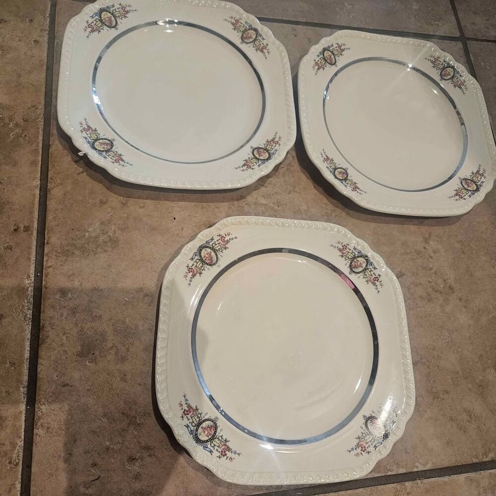Set of 3 White Heirloom Salem Floral Pattern 9"